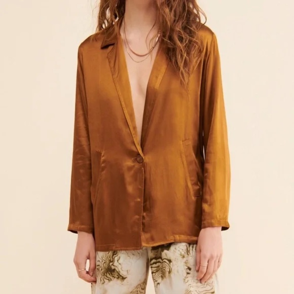 Anthropologie NATION LTD jessie blazer in satin gold bronze Chic Boho Indie S